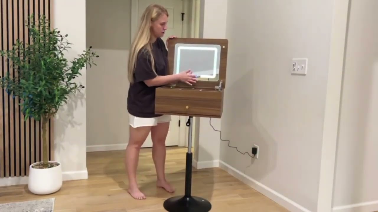 Space-Saving Vanity! Adjustable Height, Rotating 3-in-1 Flip Top Desk with LED Lights