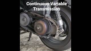 Scooter with CVT, continuous variable transmission.