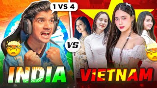 1 🇮🇳 PRO VS 4 🇻🇳 VIETNAM GIRLS | 1 v 4🔥 | SERIOUS🤬 FIGHT | FREE FIRE IN TELUGU #dfg #freefire screenshot 2