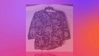 Dana Buchman Womens Large Blouse Black Print Elastic Waist L/S Sleeve Blouse