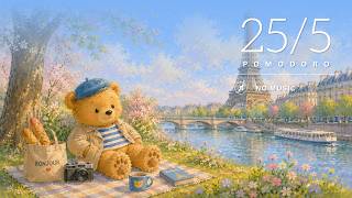 25/5 Pomodoro Timer  | Study with Milo | Eiffel Tower Ambience | Paris Spring | No Music