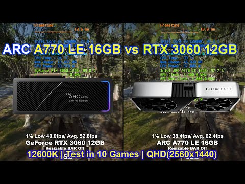 Intel ARC A770 LE 16GB vs NVIDIA GeForce RTX 3060 12GB | Resizable BAR Off | QHD(2560x1440)