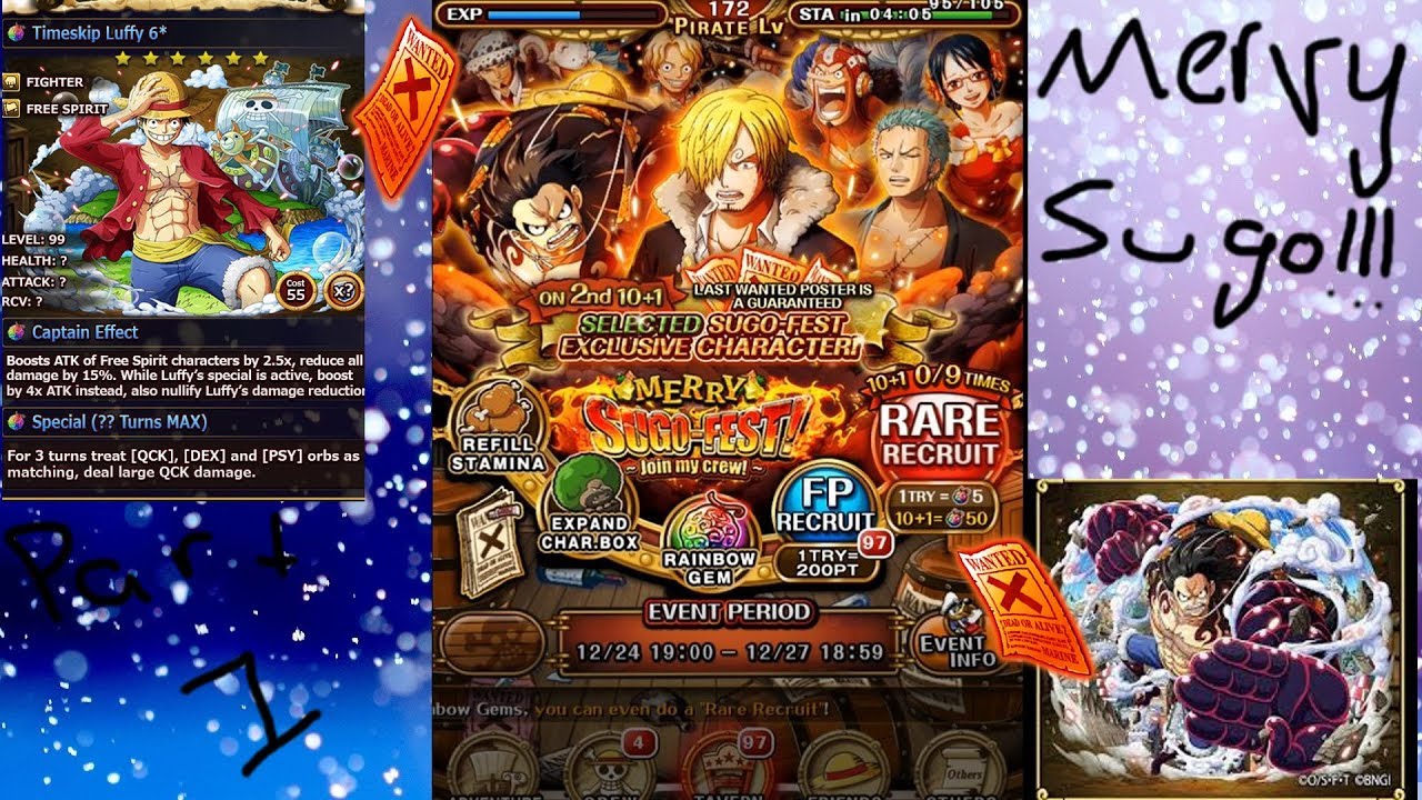 OPTC X-MAS Sugo Pulls (Sanji and G4 Luffy) part 1 450 gems