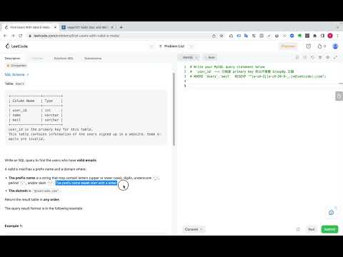 LeetCode SQL 1517. Find Users With Valid E-Mails (MySQL) 個人解法