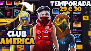 RECOMPENSAS TEMP 29 E 30, GLADIADORES, ESQUADRÃO ANTIBOMBAS, BATTLEROYALE E SKINS FF CLUB AMERICA!