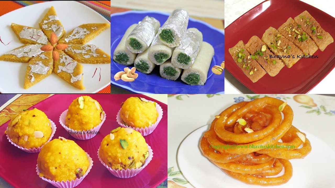Diwali Sweets Video Recipes | Badam Katli, Kaju Pista Rolls, Jalebi, Burfi & Laddus | Bhavna
