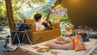 Cool Tent Cdaning With My Dog  Korean Baeksook U0026 Kimchi  Valley Water Asmr