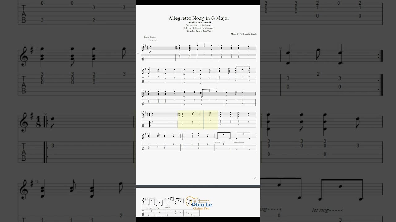 Allegretto No.15 in G Major (Ferdinando Carulli) for Classical Guitar
