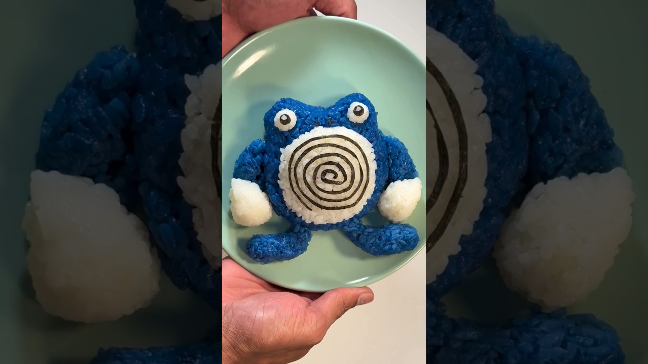 Turning Food Into Pokémon Part 4: Blue Rice Poliwhirl Onigiri !!!🌀🍙🐸