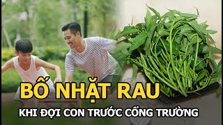 Ông bố ngồi nhặt rau trong lúc chờ đón con  khiến ai nấy trầm trồ