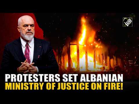 SHOCKING! Protesters set Ministry of Justice on fire in Albania’s Tirana; Police deploy tear gas