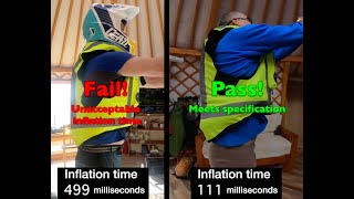 Chinese vs Helite airbag vests inflation time tests.