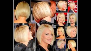 Very short angled bob haircut