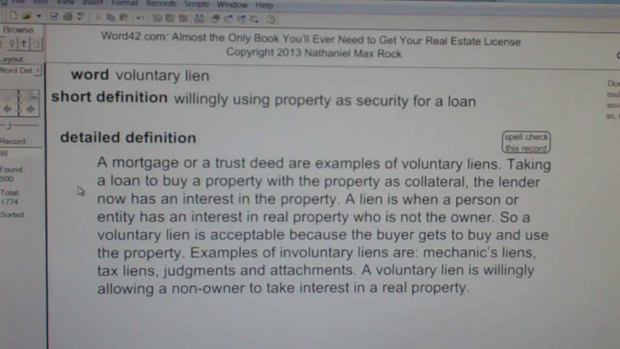 voluntary lien Real Estate License Exam Study Guide