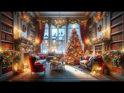 Christmas Time By Window | Cozy Coffee Shop Ambience and Relax Jazz Piano Music | Snowfall on Window
