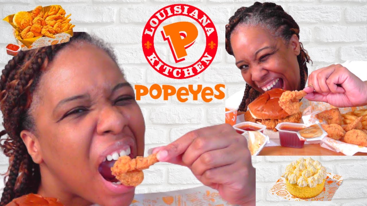 POPEYES😋New🍤Hushpuppy Shrimp🍰 Banana Cream Cake🍗Mukbang🍤 Story times🍤