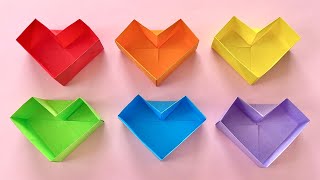 折り紙 1枚だけで作れる！ 簡単 可愛い ハート 箱 折り方 Origami Easy Cute Heart Box 小物入れ バレンタイン ホワイトデー Paper craft DIY Gift