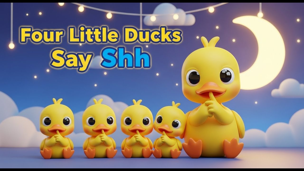 ✨ Four Little Ducks Say Shh | 3D Cartoon Bedtime Nursery Rhyme for Kids 🦆🌙