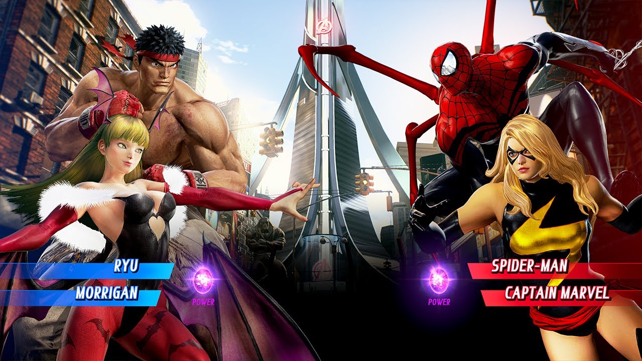 Ryu & Morrigan VS Spiderman & Captain Marvel (Very Hard) - Marvel vs ...