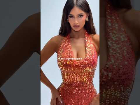 Meet Diana🥀 Sheer Sequin Cowl Neck Maxi Dress In Orange🧡 #fashion #model #beauty #style #shorts