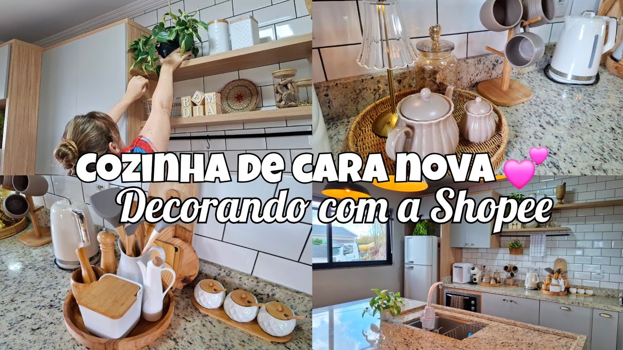 NOVA DECORAÇÃO DA COZINHA💕Decorando com a Shopee, FAXINA pesada, limpeza e organização 