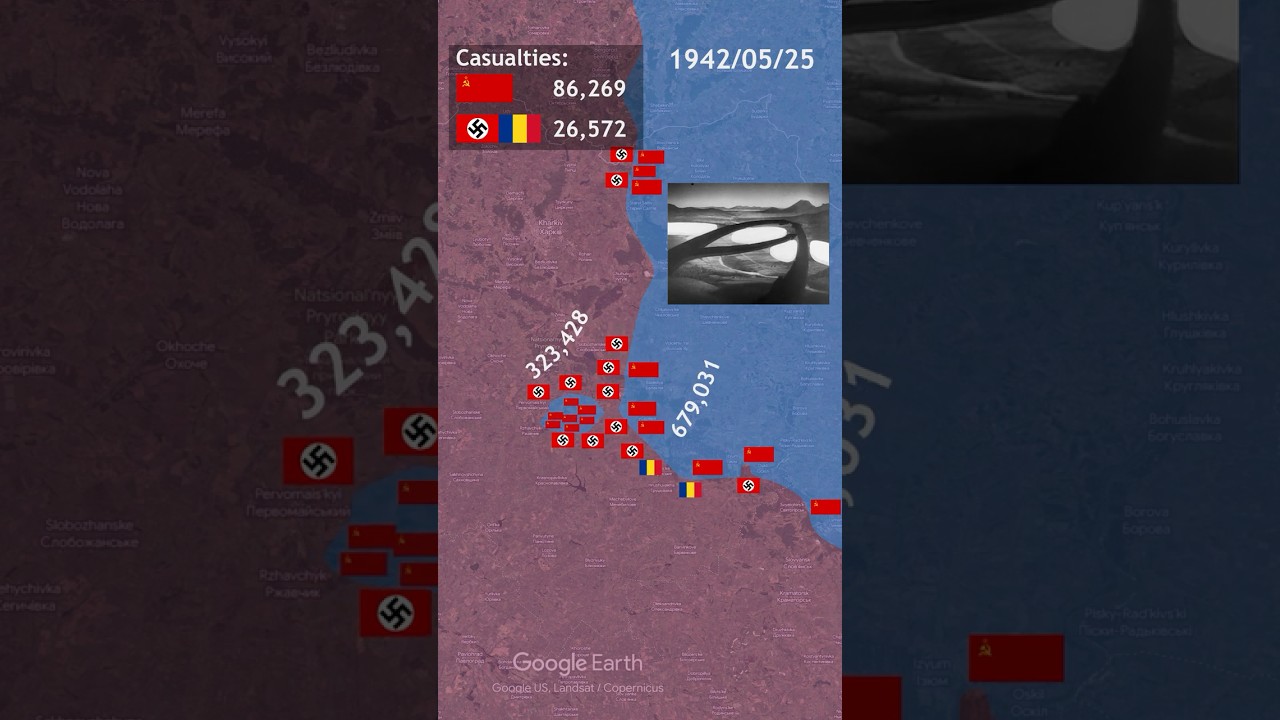 Second Battle of Kharkov 1942 in 1 minute using Google Earth 