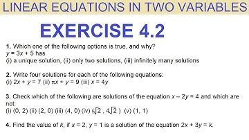 Linear Equations In Two Variables | Exercise 4.2 | Solution | Chapter 4 | 9th
