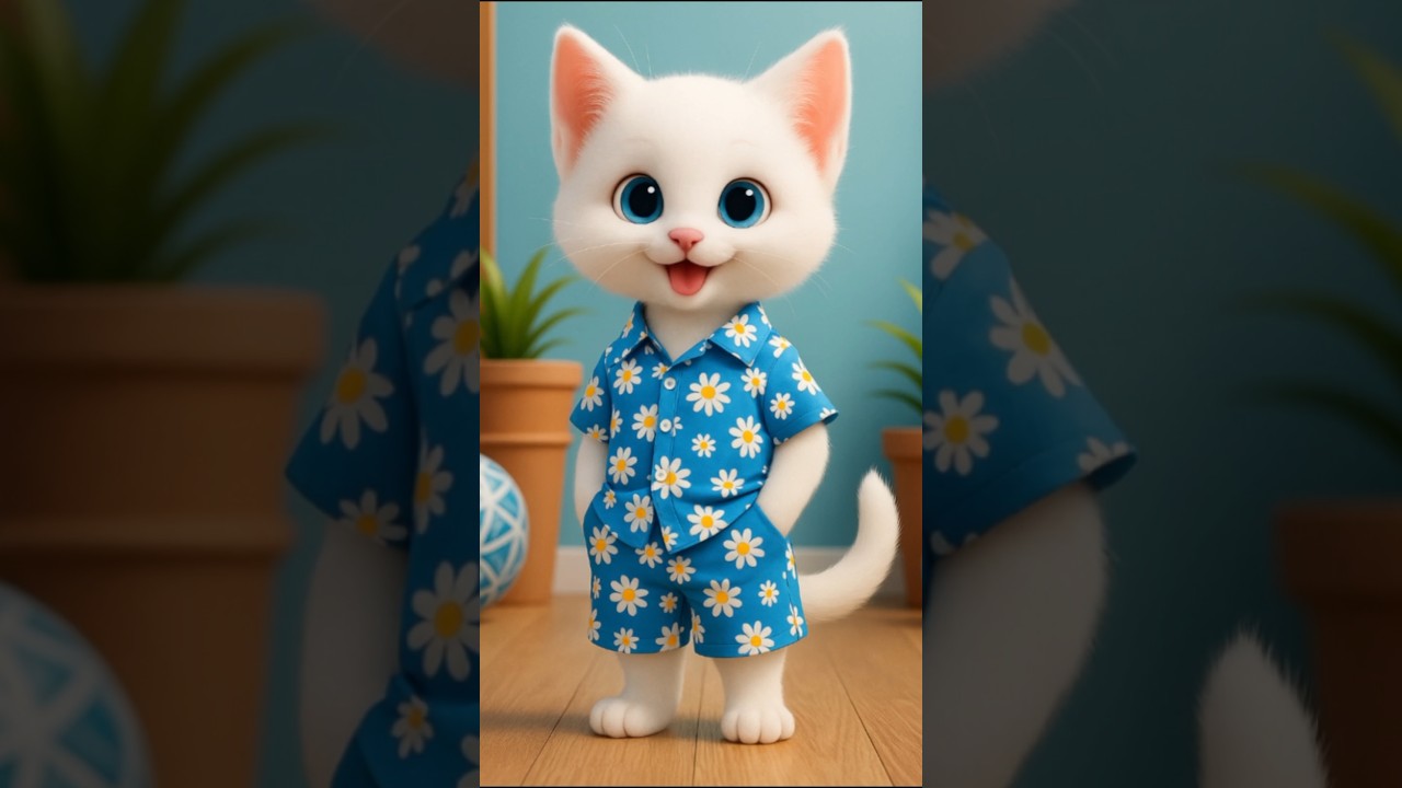 😻 Cat on Swing in Blue Dress! 💙 