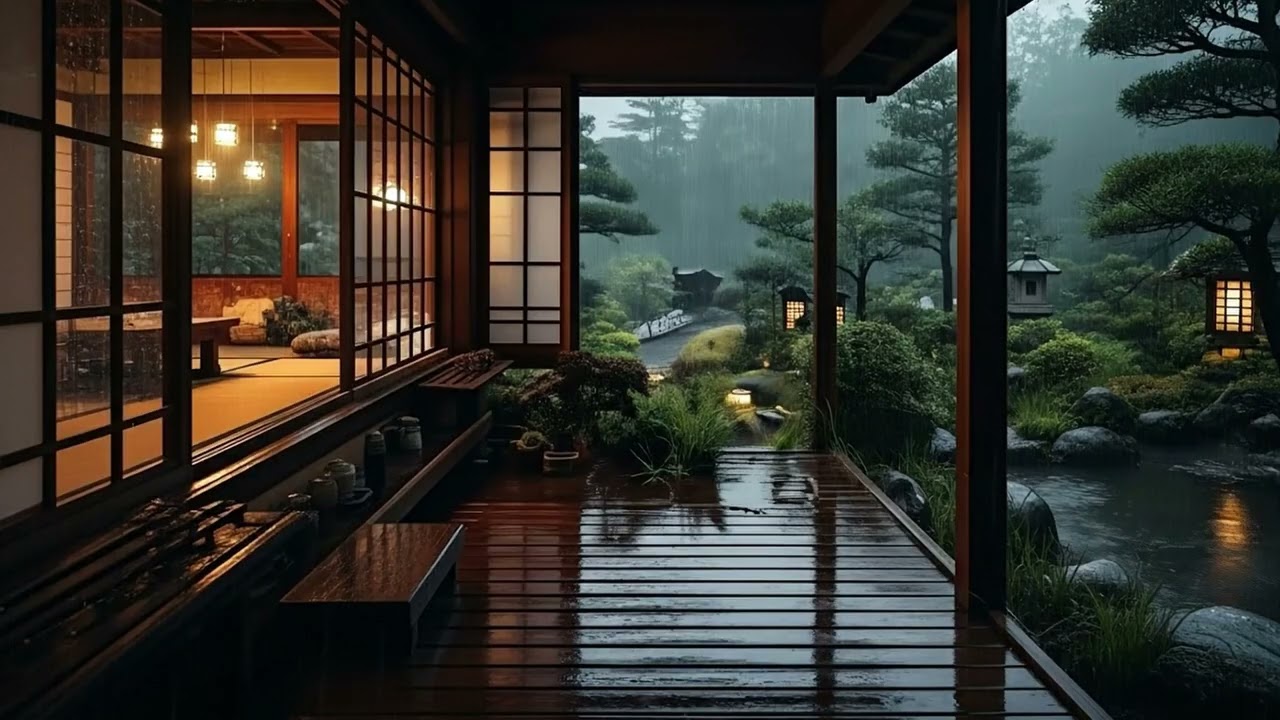 Pouring Rain on the foggy garden  HEAVY RAIN to Sleep FAST Tonight #soundrain #rain