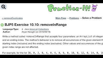 Java Practice It | Exercise 10.10: removeInRange | ArrayList, collections, array list