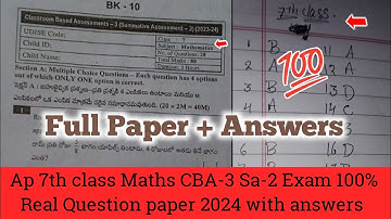 ap 7th class Mathematics Sa2 real question paper 2024|7th class CBA-3 Sa2 math paper and answer 2024