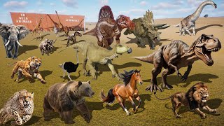 Wild Animals VS Dinosaurs Animals Race in Planet Zoo included T-Rex, Brachiosaurus, Cheetah, & Tiger screenshot 4
