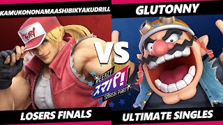 Sumapa 136 LOSERS FINALS - KamukoNoNamaashiBikyakuDrill (Terry) Vs. Glutonny (Wario) Smash Ultimate