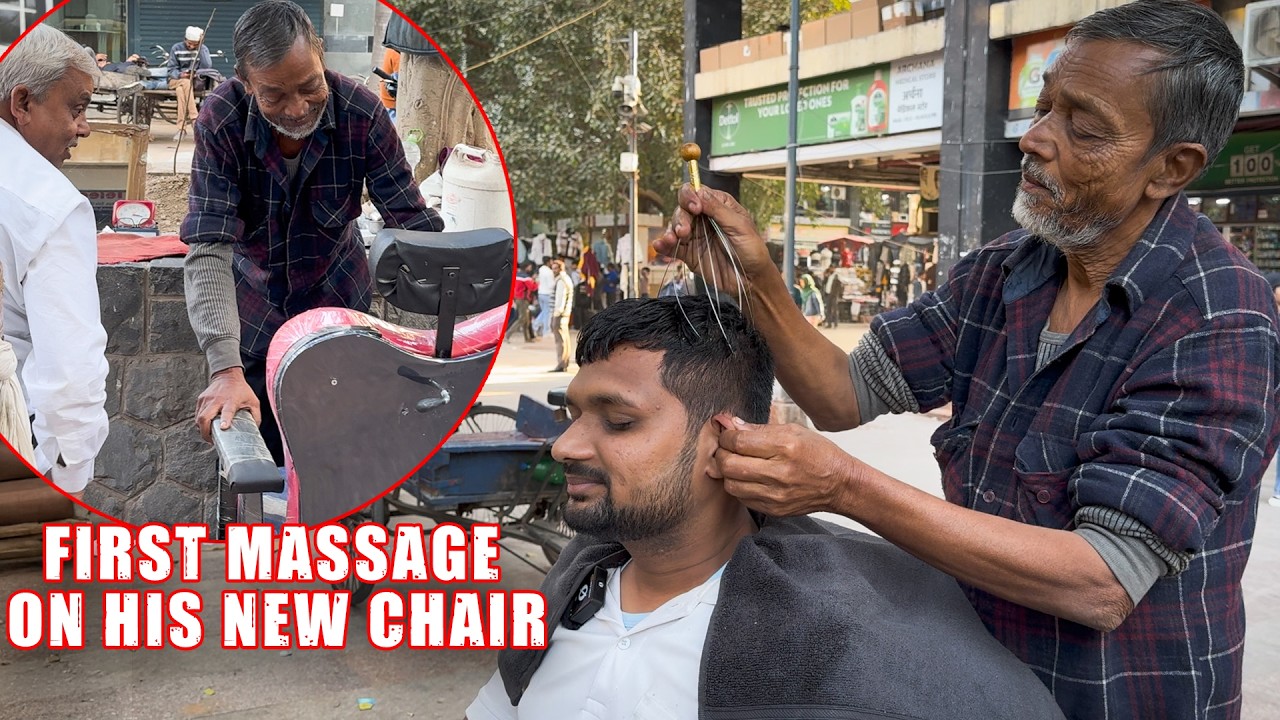 Cosmic Head Massage on His New Chair 💫 | 50 Years Experience | Mohammad Waris Barber