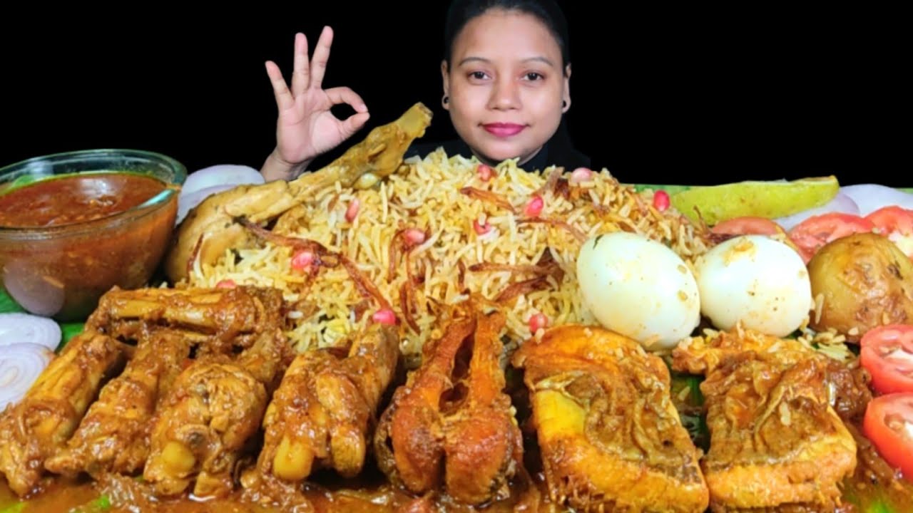 Eating Chicken Biryani with Fish Curry | Chicken Curry, Boiled Egg, Salad & Extra Gravy Mukbang