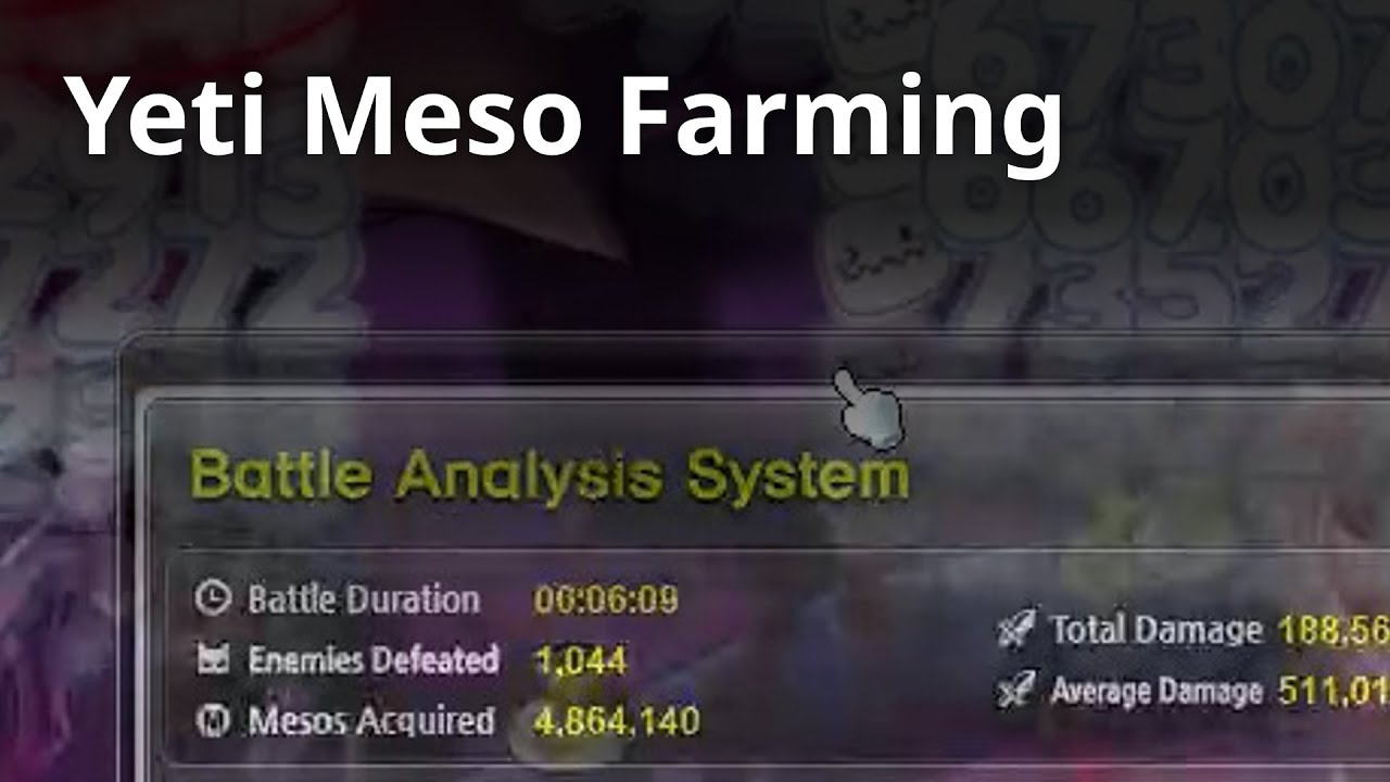 MapleStory - yeti meso farming at upper stem crossroad (10.4k kills/hr, 48.5m/hr)