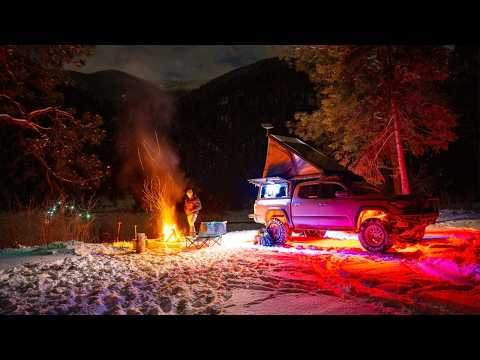 COLD Winter Camping in Montana w/ Natural Hot Spring Visit