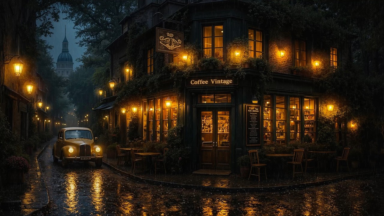 Cozy Vintage Cafe in the Rain ☔ Gentle Jazz Piano for Focus, Calm