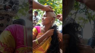 Temple Shave Orange dress Aunty  #headshave #gundu