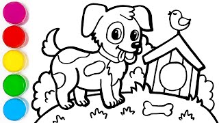 Cute Dog Drawing, Painting and Coloring for Kids, Toddlers  How to Draw Animals