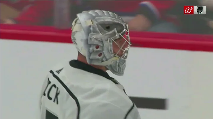 Jonathan Quick makes a pad save on Aliaksei Protas.