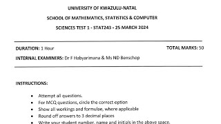 STATS243 | Past Paper 2024 Test one