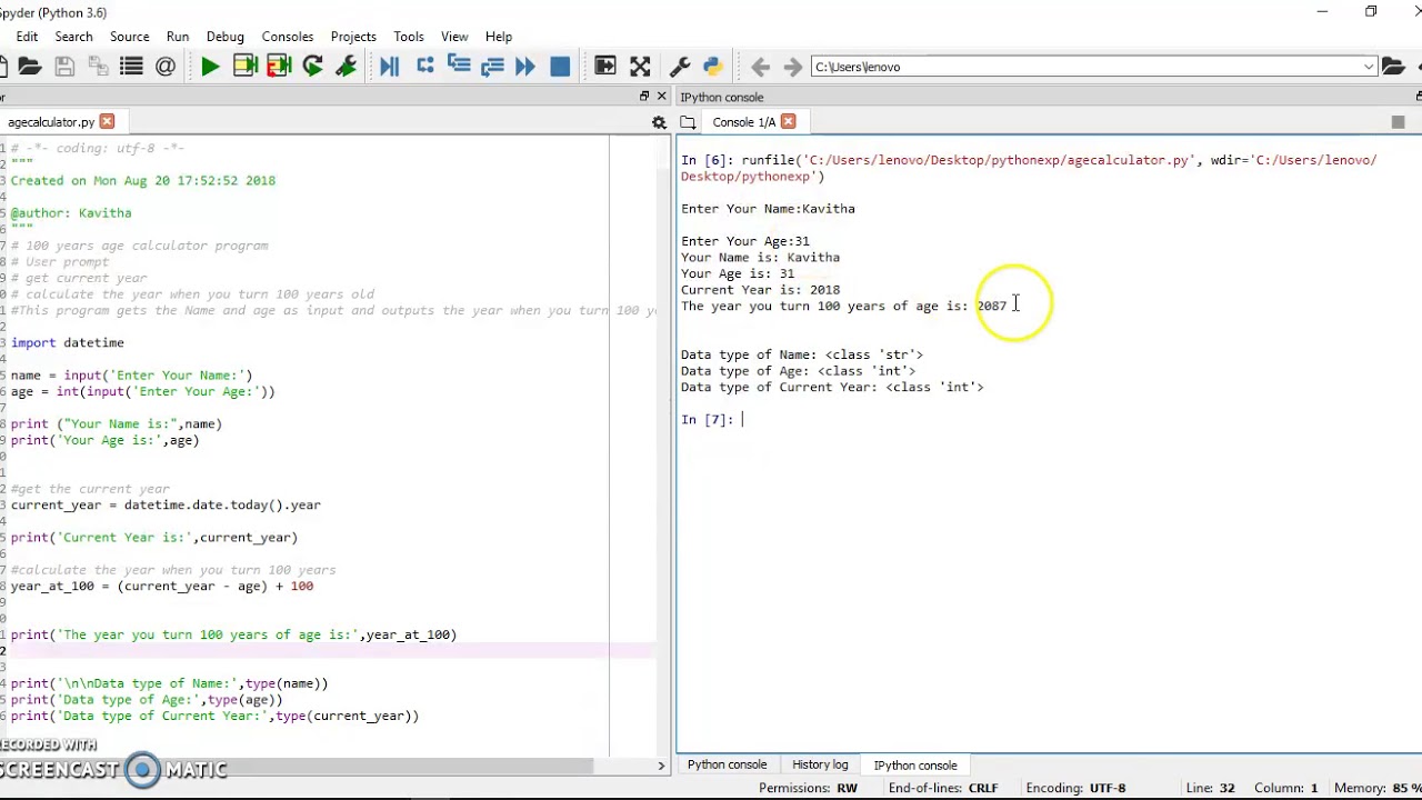 Python Programming : 100 Years Age Calculator - YouTube Python Programming : 100 Years Age Calculator - Youtube