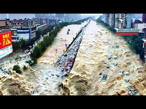 中国 浸水した巨大な洪水の劇的映像