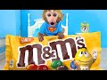 Monkey Baby Bon Bon Goes to Buy Giant M&amp;M Candy and Eats Ice Cream with Puppy in the Garden