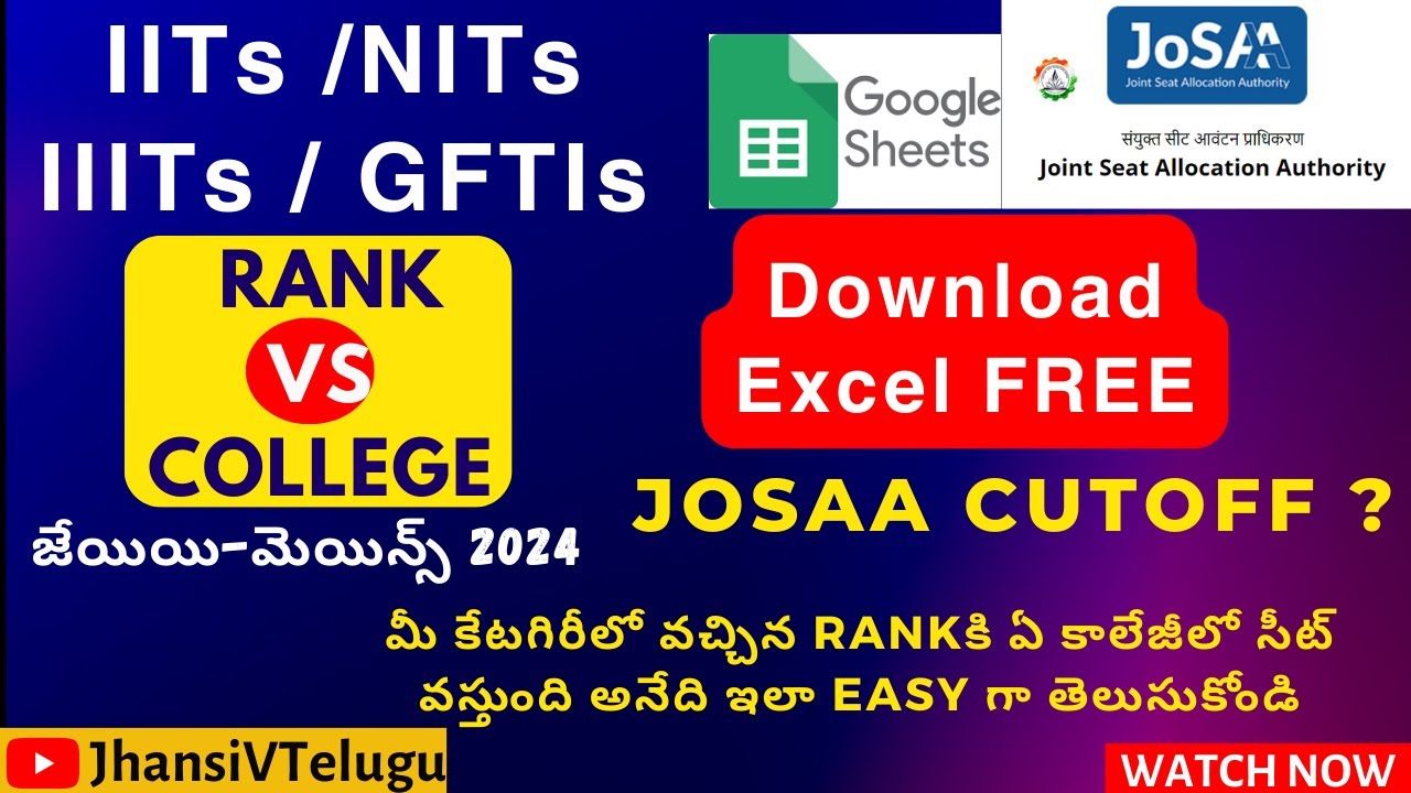 JEE Main 2024 Rank vs Seat NIT,IIIT,GFTI seats Excel sheet College wise cutoff ranks