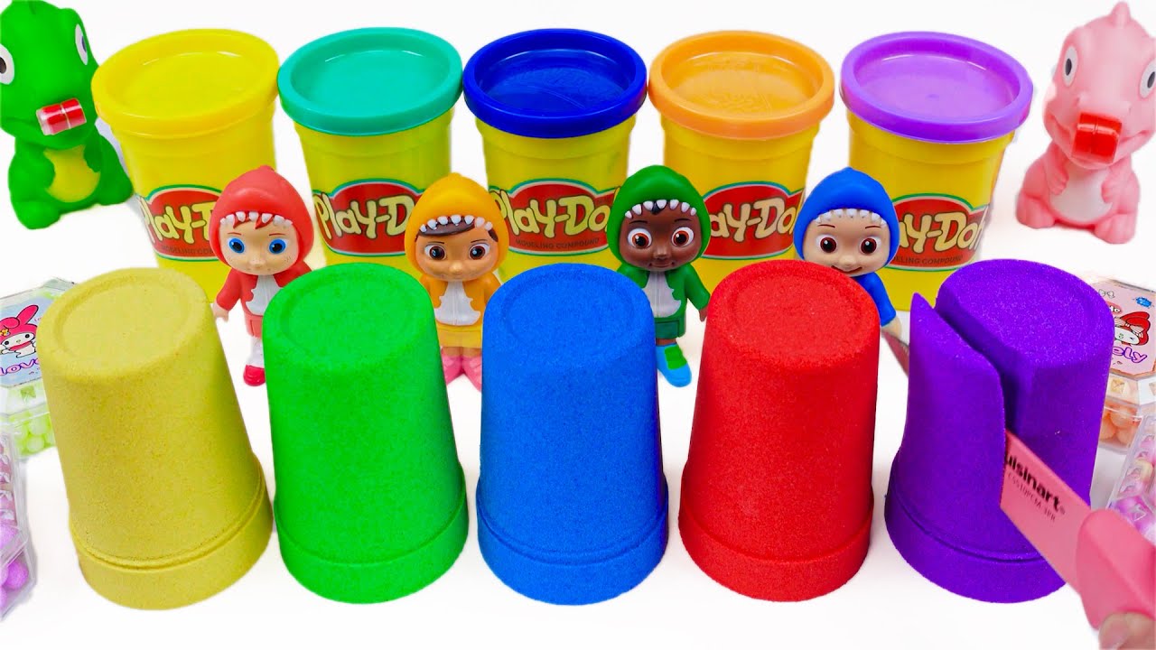  Satisfying Rainbow Play Doh Balls And Cookie Molds Fun Kinetic Sand ASMR