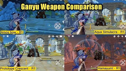 Ganyu weapon comparison with prototype crescent, hamayumi, amos bow, aqua simulacra & hunters path