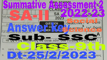Summative Assessment-2  Class-9th/IX Subject Social Science Set-A Answer key Dt-25/2/2023 SA-II SSC