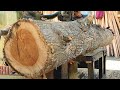 Bahan pokok mebel' kayu jati kelas dunia digergaji band saw-28 oleh operator skill dewa